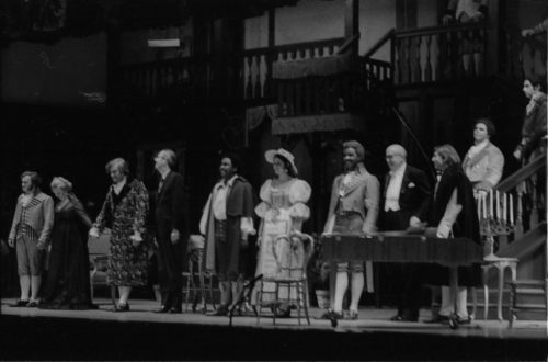 R1066-29 On December 18th, 1970, the cast’s principals are joined on-stage by director Leonard Treash (fourth from left) and conductor Edwin McArthur (fourth from right) as they acknowledge the audience applause in Kilbourn Hall.
