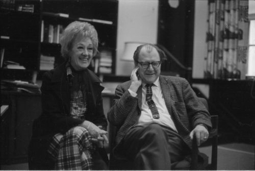 R1179-21 Marian McPartland and Eastman School Director Walter Hendl visit in the Director’s Studio, joined by composer-writer Alec Wilder.