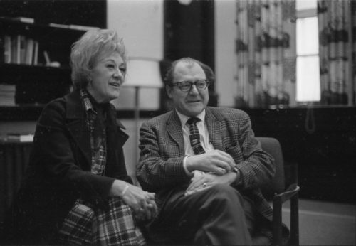 R1179-23 Marian McPartland and Eastman School Director Walter Hendl visit in the Director’s Studio, joined by composer-writer Alec Wilder.