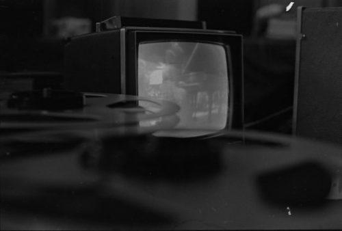 R1258-21 Closed-circuit television monitor at the recording engineer’s workstation in Strong Auditorium.