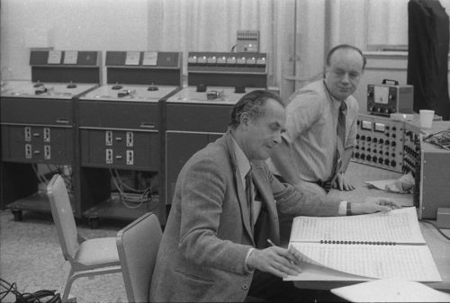 Recording personnel are in place to record the Eastman Philharmonia concert at Lake Avenue Baptist Church. Numerous Eastman School performances took place in off-site venues during the year 1971 when the Eastman Theater was undergoing renovations, and suitable arrangements were often made to support off-site audio capture.