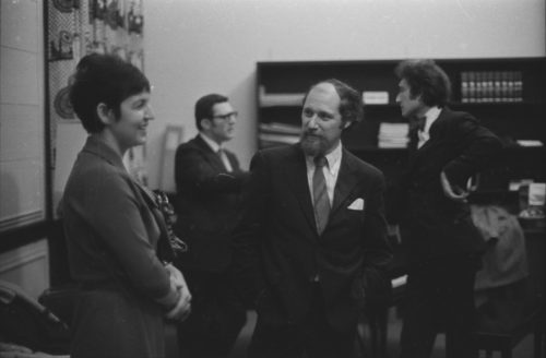 During intermission, members of the Guarneri Quartet share pleasantries with Professor Zvi Zeitlin (faculty member, violin, served 1967-2012) and Mrs. Zeitlin.