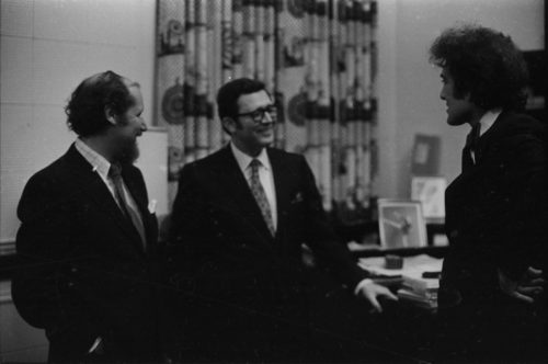 During intermission, members of the Guarneri Quartet share pleasantries with Professor Zvi Zeitlin (faculty member, violin, served 1967-2012) and Mrs. Zeitlin.