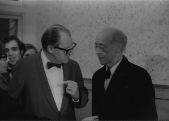 Rudolf Serkin in conversation with Eastman School Director Walter Hendl at the post-concert reception hosted by Director and Mrs. Hendl at Hutchison House.