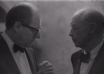 Rudolf Serkin in conversation with Eastman School Director Walter Hendl at the post-concert reception hosted by Director and Mrs. Hendl at Hutchison House.