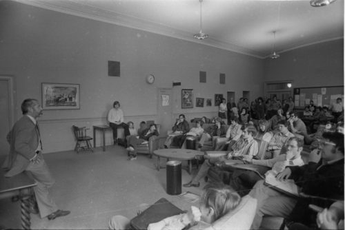 R1490-1A During the joint conference of the CBDNA and the National Wind Ensemble Conference in Rochester, Frederick Fennell met informally with Eastman School students on the afternoon of April 5th, 1972. Two days later he would make a guest conducting appearance with the ensemble that he had founded twenty years earlier.