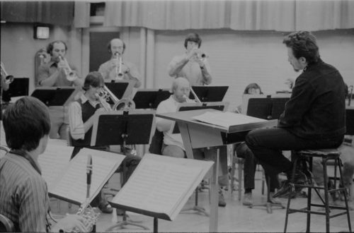 R2233-14 Bill Dobbins directing Eastman New Jazz Ensemble players in Room 120.
