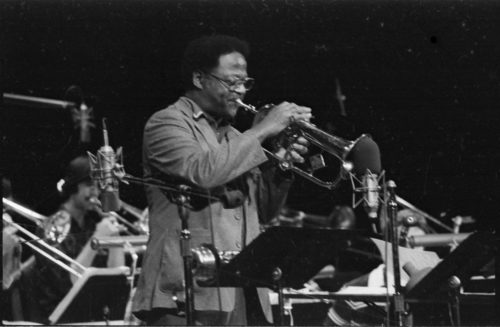 R2825-33 Clark Terry appearing as the featured soloist on-stage in the Eastman Theater, April 23, 1980