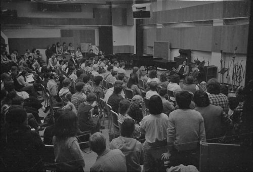 R3303-5 Eastman School students gathered in Room 120 (today the Rayburn Wright Room) to hear Yo-Yoa Ma’s master class.