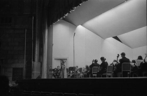 Solo violoncellist Karine Georgian in rehearsal with the Eastman Philharmonia; and acknowledging the audience’s reception at the concert on March 11th, 1968.