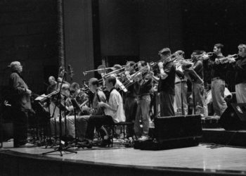 Bob Brookmeyer directing during a run-through in the Eastman Theater.