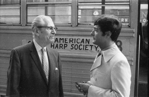 R690-15 Renowned harpist-composer Marcel Grandjany with Eastman alumnus Robert Barlow during the conference, June, 1969.