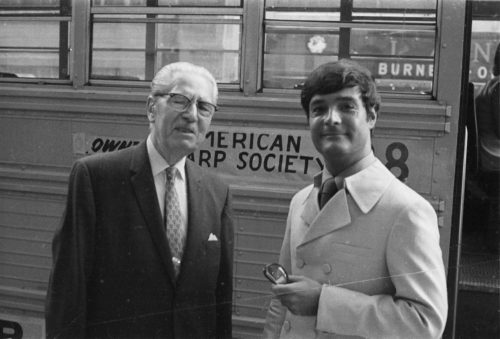 R690-17 Renowned harpist-composer Marcel Grandjany with Eastman alumnus Robert Barlow during the conference, June, 1969.