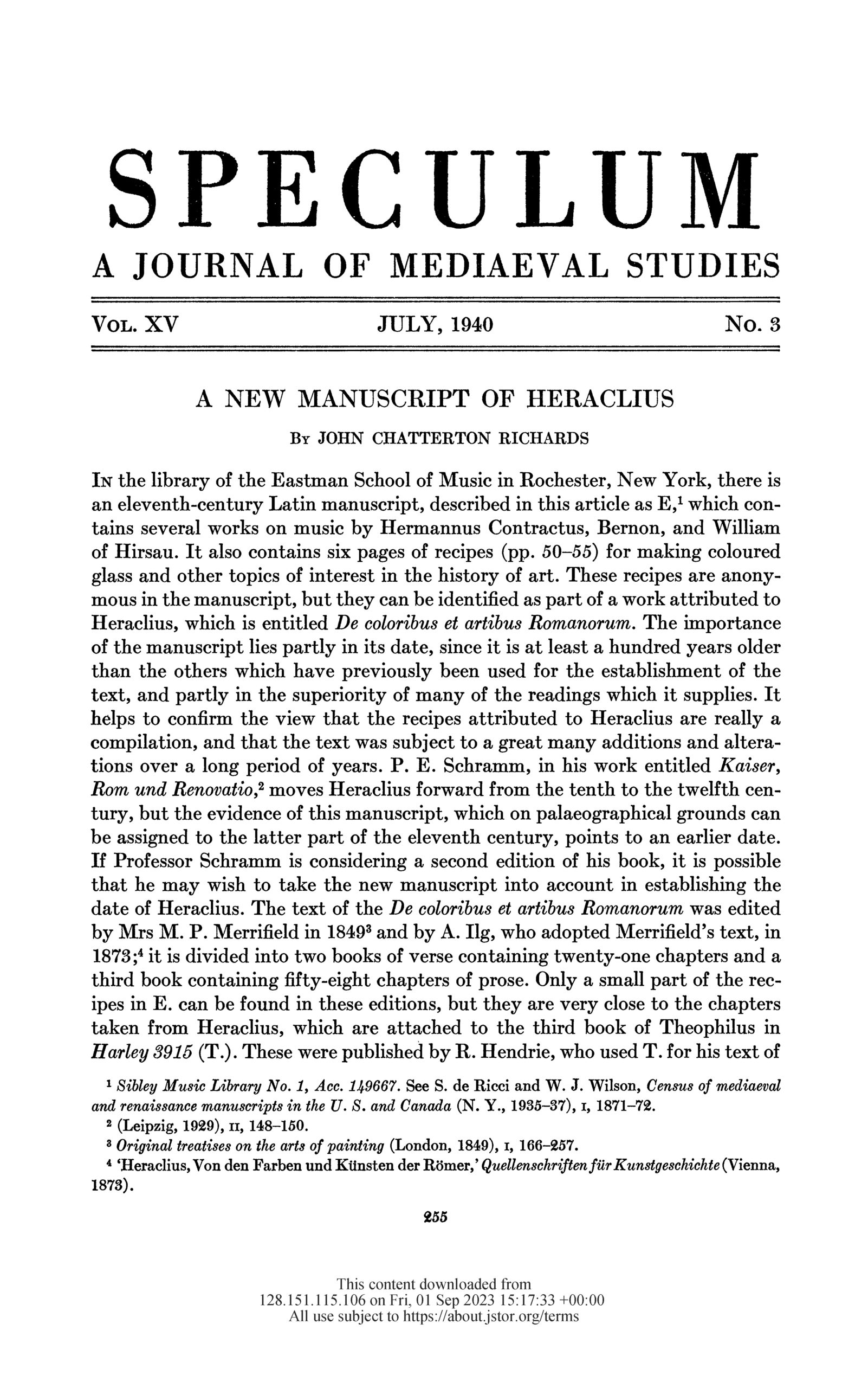 Richards, A New Manuscript of Heraclius (page 255) Richards, A New Manuscript of Heraclius (page 255)