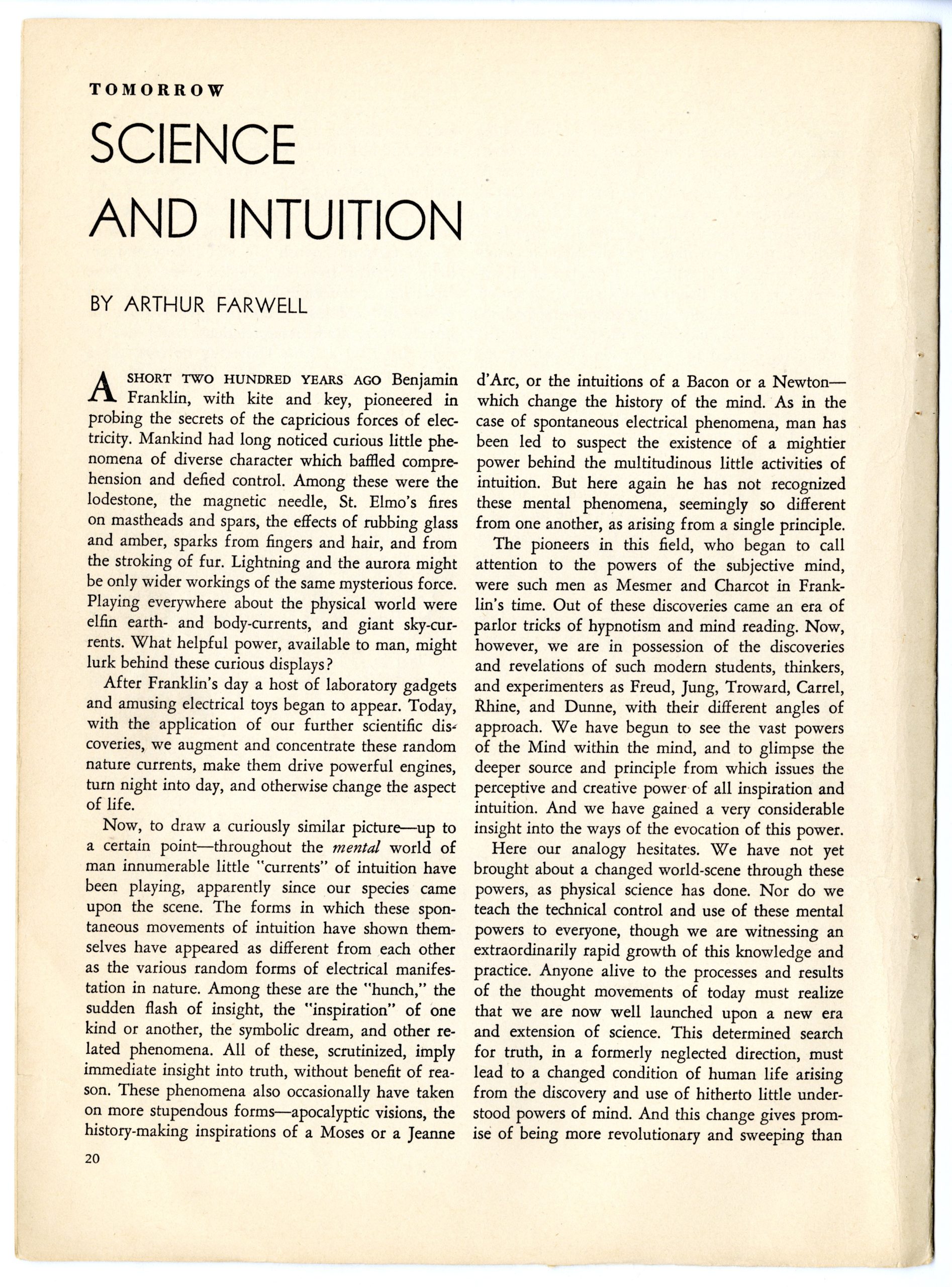 Science and Intuition article, page 1. Science and Intuition article, page 1.