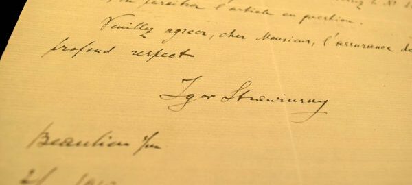 In this letter (to an unknown correspondent), Igor Stravinsky responds to a request for a photograph and musical autograph (letter dated December 2, 1910)