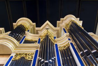 The Craighead-Saunders Organ under construction at Christ Church in downtown Rochester. This organ is a replica of the Casparini Organ in Vilnius, Lithuania. This project is part of the Eastman School's Eastman Rochester Organ Initiative.