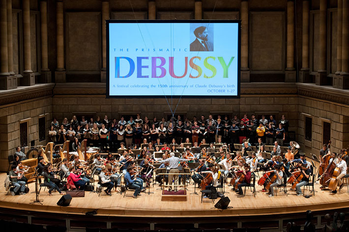 Rehearsal for a joint performance by the Eastman School Symphony Orchestra and the Eastman Philharmonia