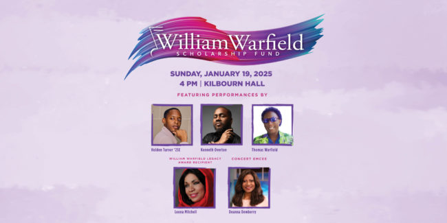 24COM74648_William Warfield Scholarship Fund 2025 Benefit Concert_multicrop_12-17-24 Graphic featuring images five artists of African descent who will be performing in the 2025 William Warfield Scholarship Fund benefit concert.