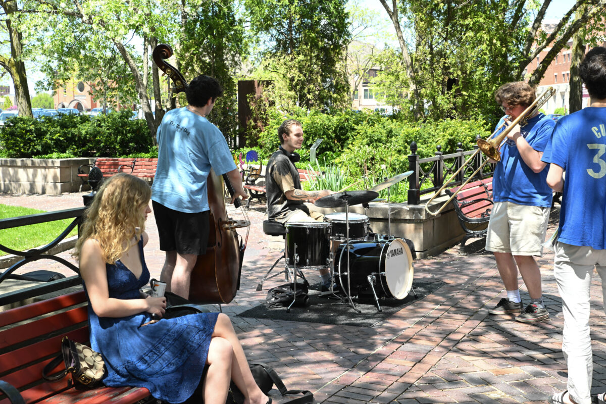 students playing around campus