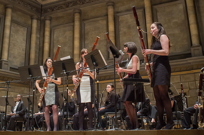 The bassoon quartet Breaking Winds, formed by Eastman students, returned to the school in February 2014 to perform with the Eastman Wind Ensemble.