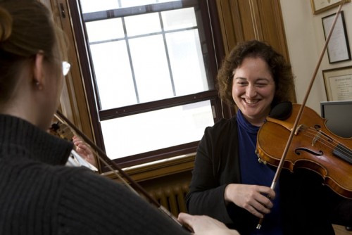 Eastman faculty Carol Rodland teaches viola to a student in her studio. April 2010.