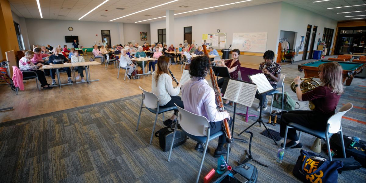 The Five Wind Quintet plays to an audience