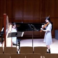 Two women playing and recording Prokofievβs "Cinderella Suite" for harp and viola in Kilbourn Hall