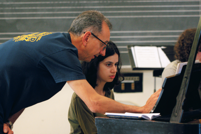 jazz-SatE Dariusz Terefenko, Associate Professor of Jazz and Contemporary Media at Eastman, working with a Summer at Eastman piano student.