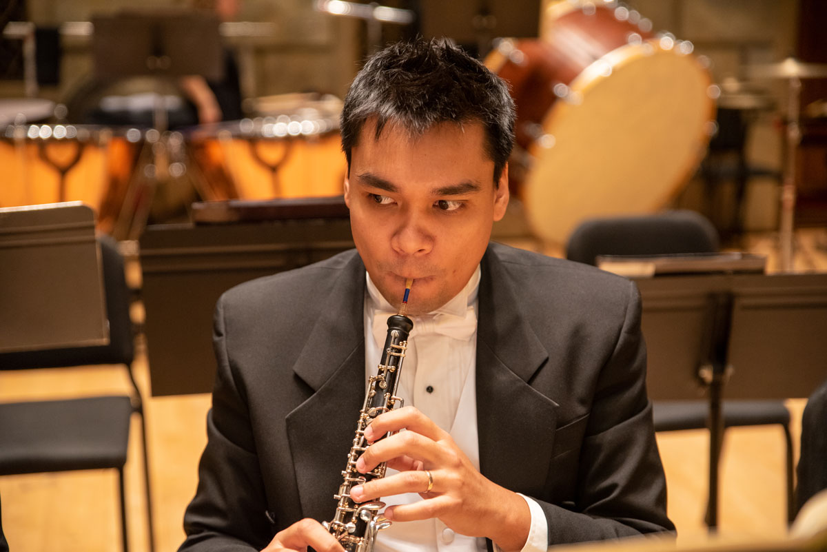 Oboe Masters student at Philharmonia rehearsal instrument image
